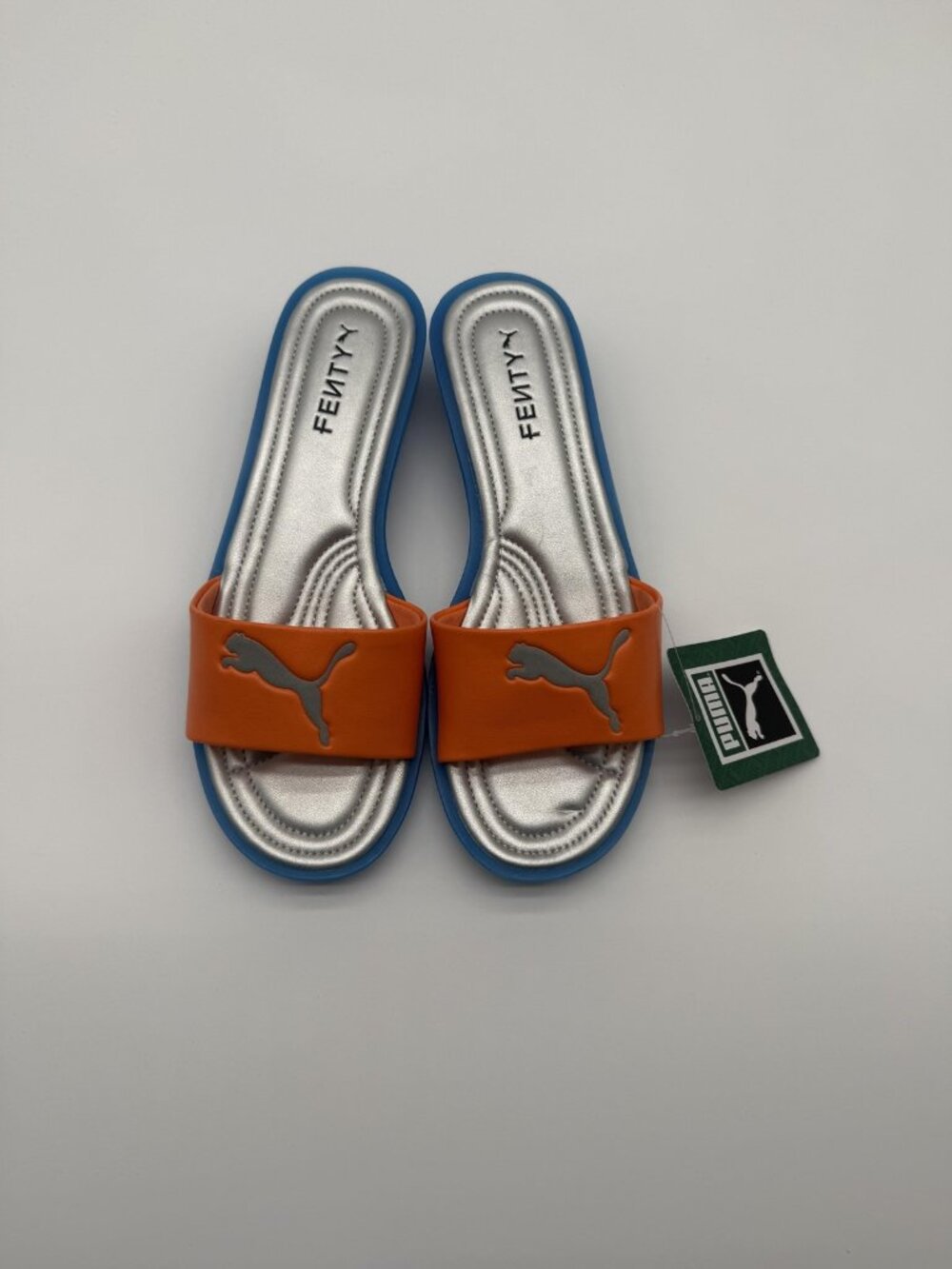 New Puma X Fenty Slide Chic Slides Women's Size 9 Orange Blue 405980 01